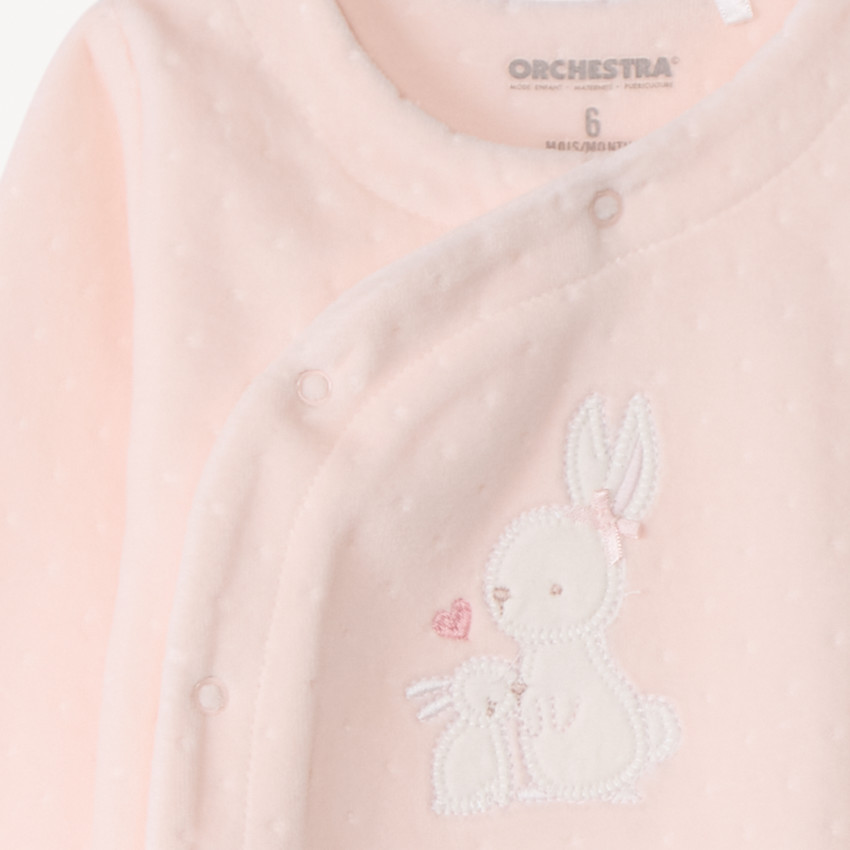 Pelele de terciopelo devorado con parche de conejitos para niña. 