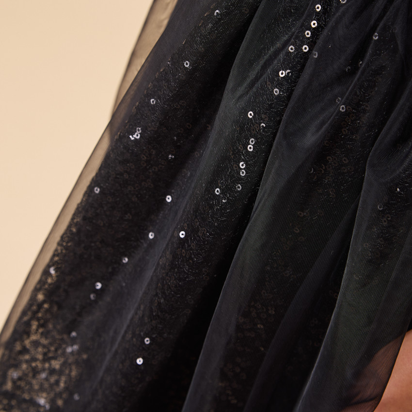 Vestido de fiesta de manga larga efecto 2 en 1 con lentejuelas para niña 