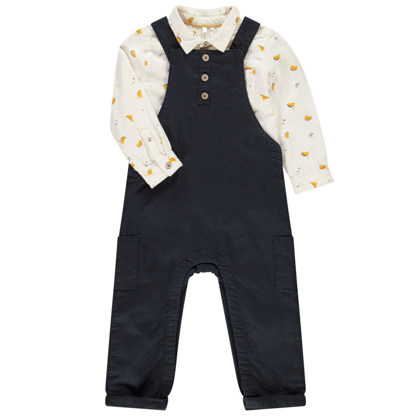 Conjunto de peto liso + camisa con estampado de dinosaurios para bebé niño 