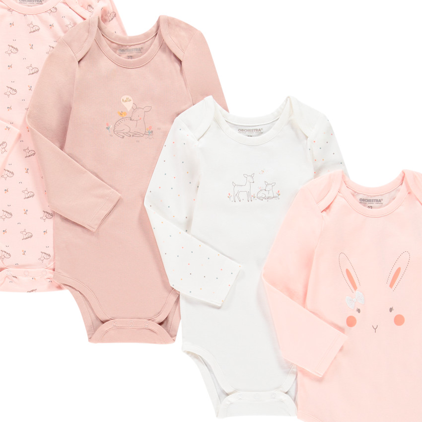 Pack de 7 bodies de manga larga de algodón orgánico para bebé niña 