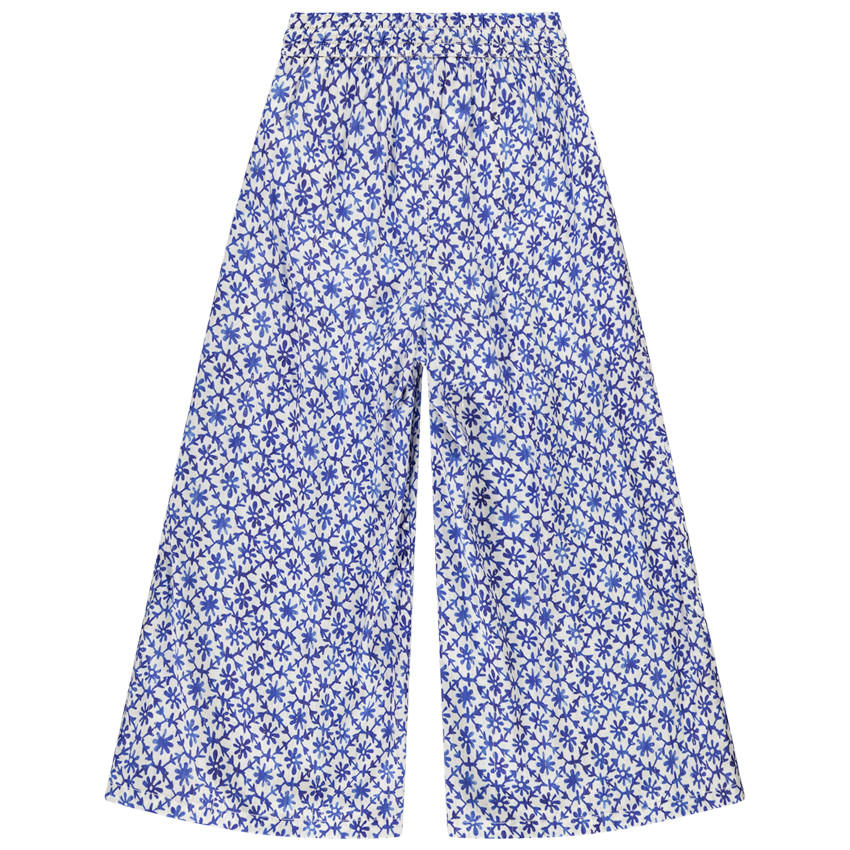 Pantalón amplio de voile estampado con cinturón anudado para niña 