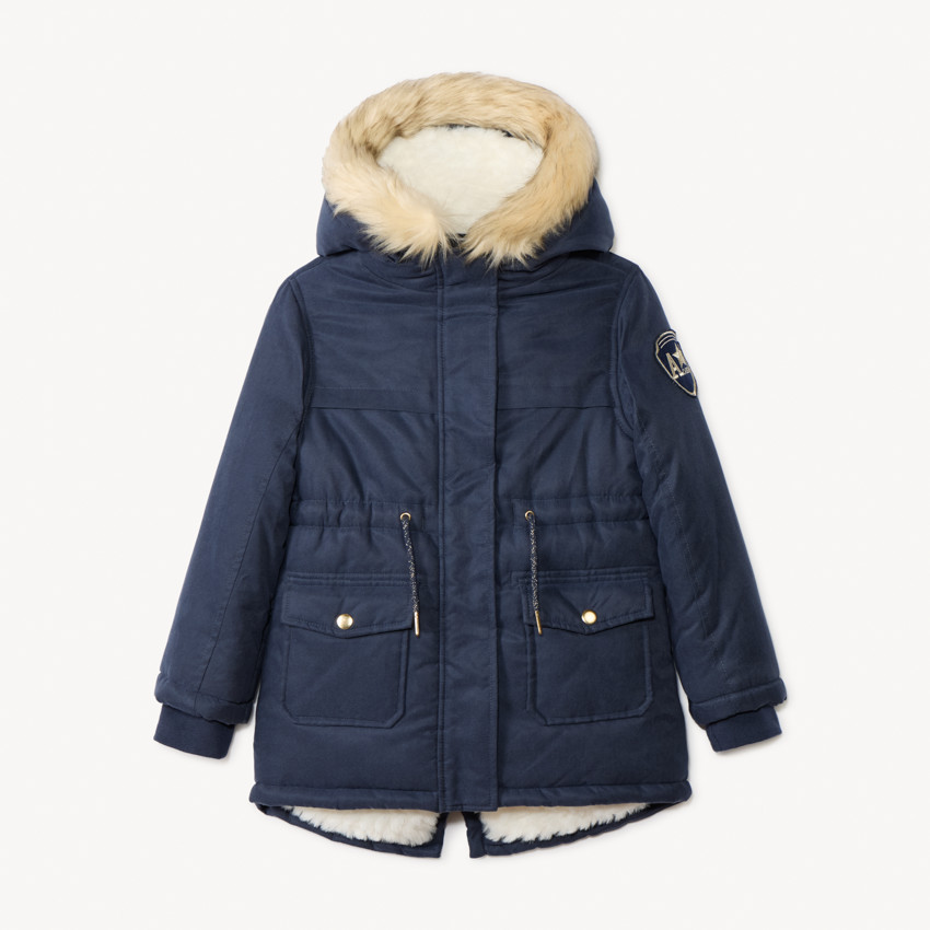 Parka impermeable con capucha y efecto pelo sintético para niña 