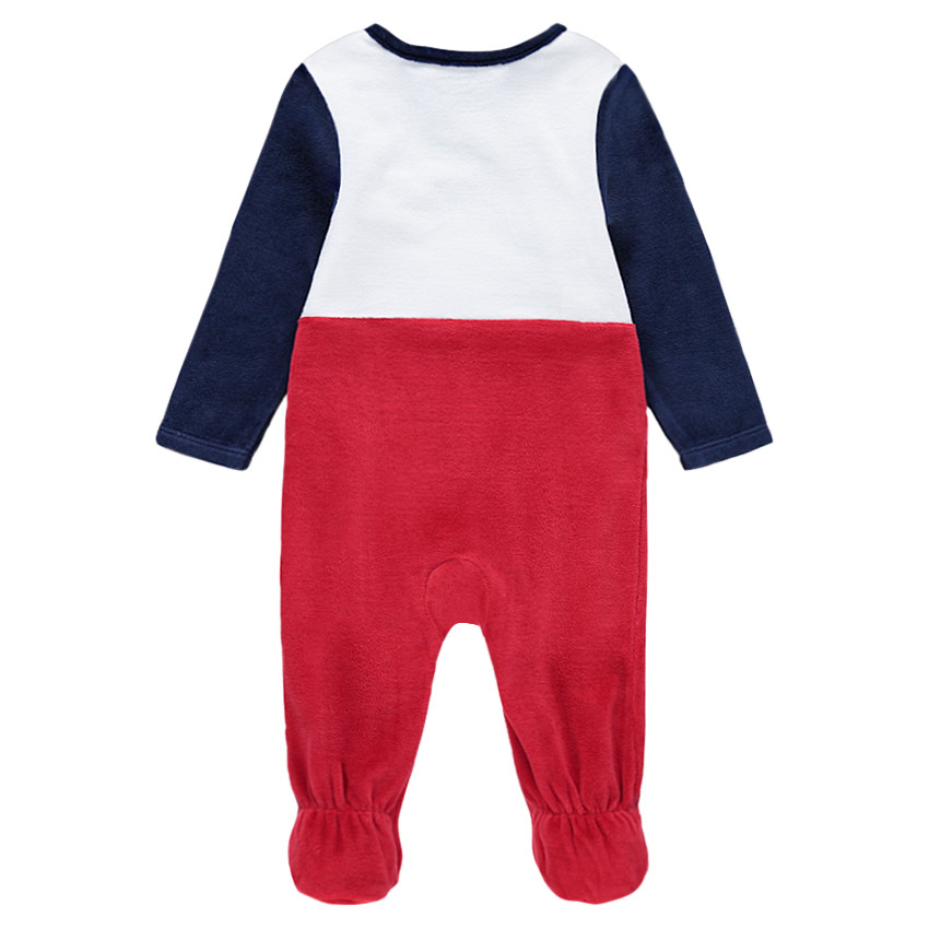 Pijama de terciopelo tricolor con mono estampado 