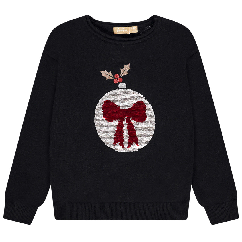 Jersey de niña de punto estampado con lentejuelas mágicas Bola de Navidad 