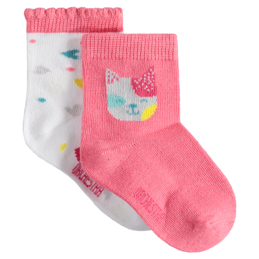 Juego de 2 pares de calcetines variados con gato y corazones de jacquard 