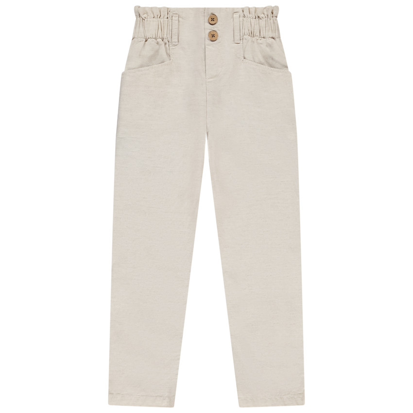 Pantalón fluido paperbag con botones de coco para niña 
