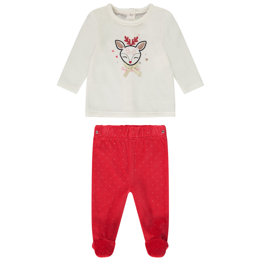 Pijama de 2 piezas en terciopelo ciervo de Navidad para bebé niña 
