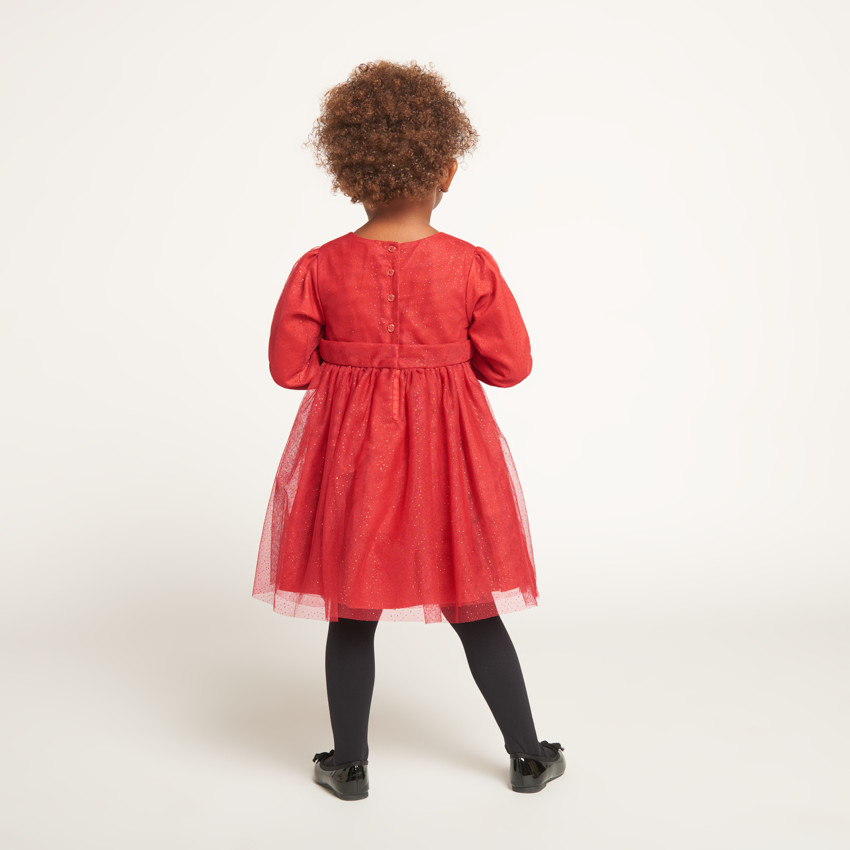 Ropa de fiesta de manga larga en tul brillante para niña. 
