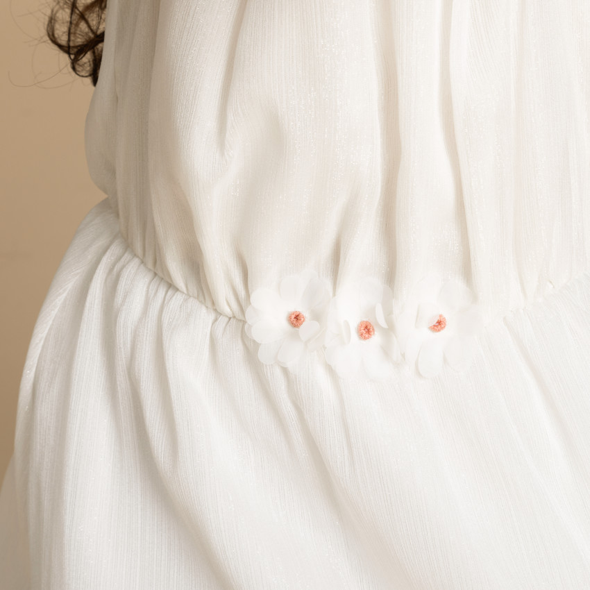 Vestido liso de crepé con espalda nadadora y detalles de flores para niña  Additional Vestido liso de crepé con espalda nadadora y detalles de flores para niña