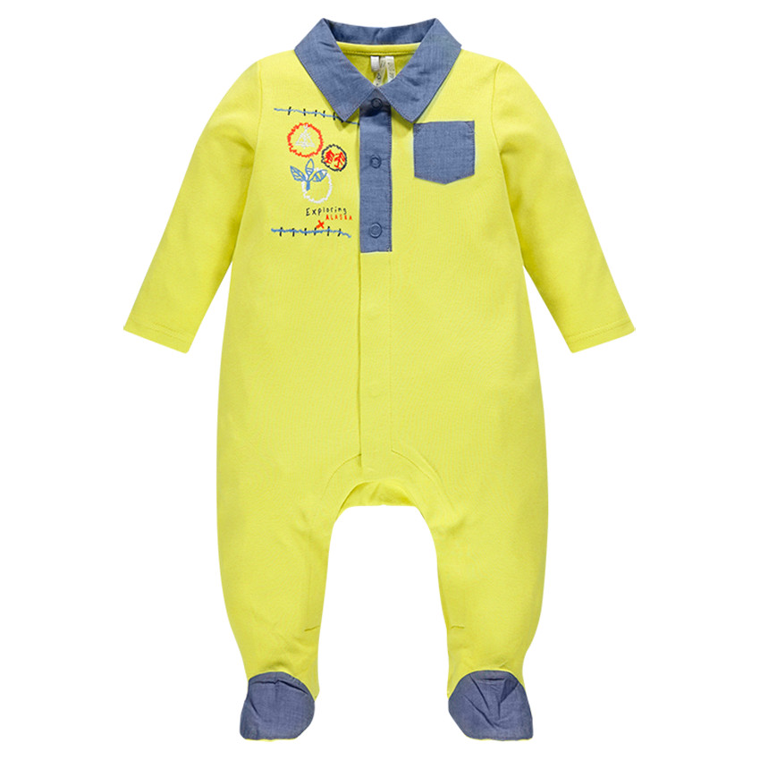 Mono de dormir de tejido de punto con bolsillo de chambray 