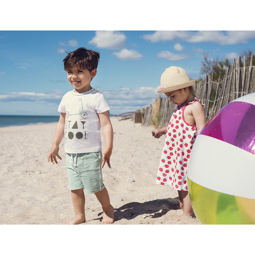 Vestido impreso con tirantes con volante para bebé niña 
