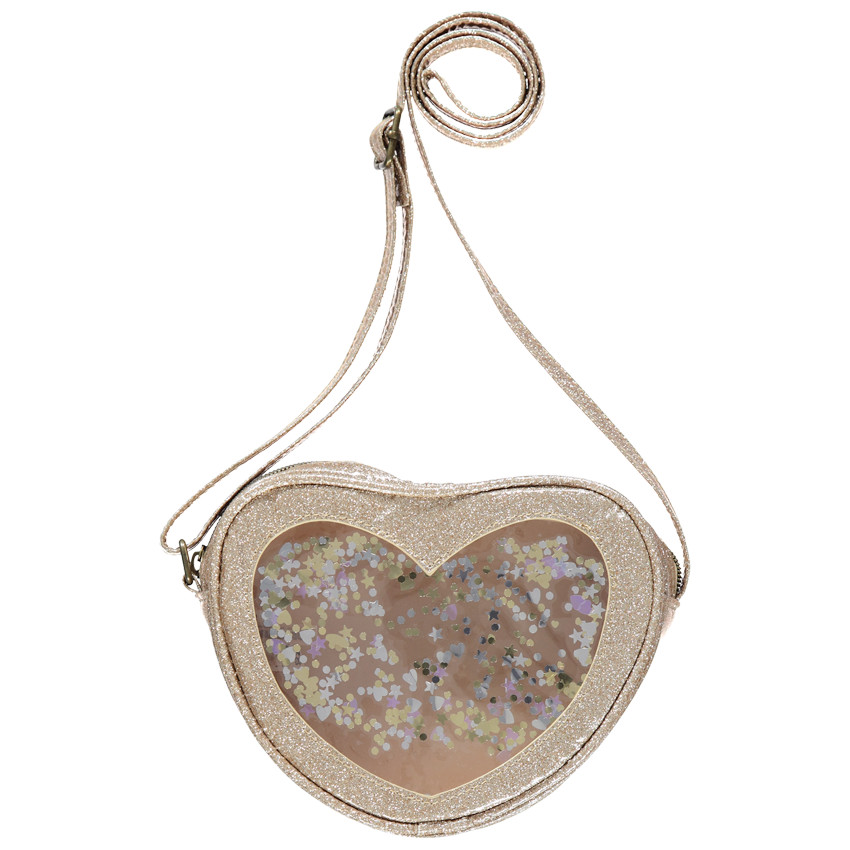 Bolso bandolera en forma de corazón con purpurina 
