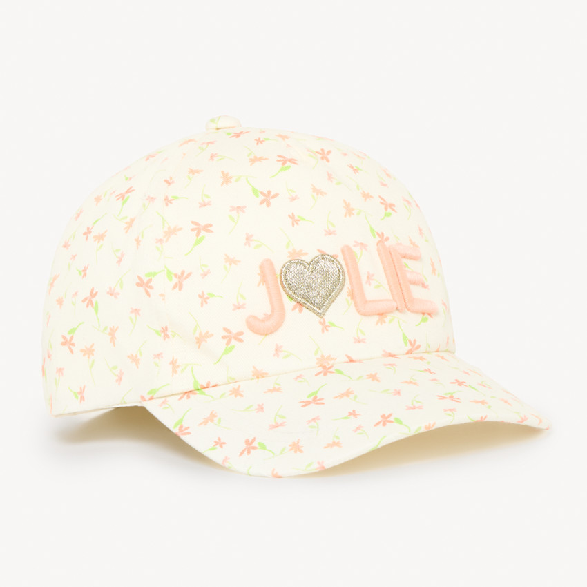Gorra de twill con estampado de flores y bordado "Jolie" para niña. 