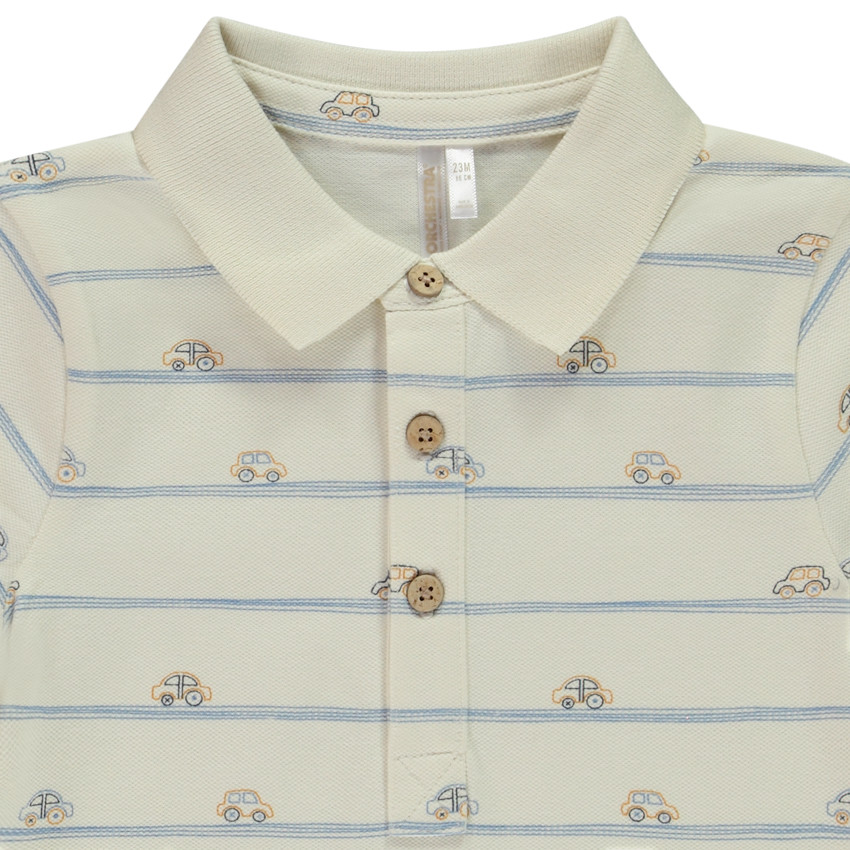 Polo de manga larga estampado de coches y rayas para bebé niño 