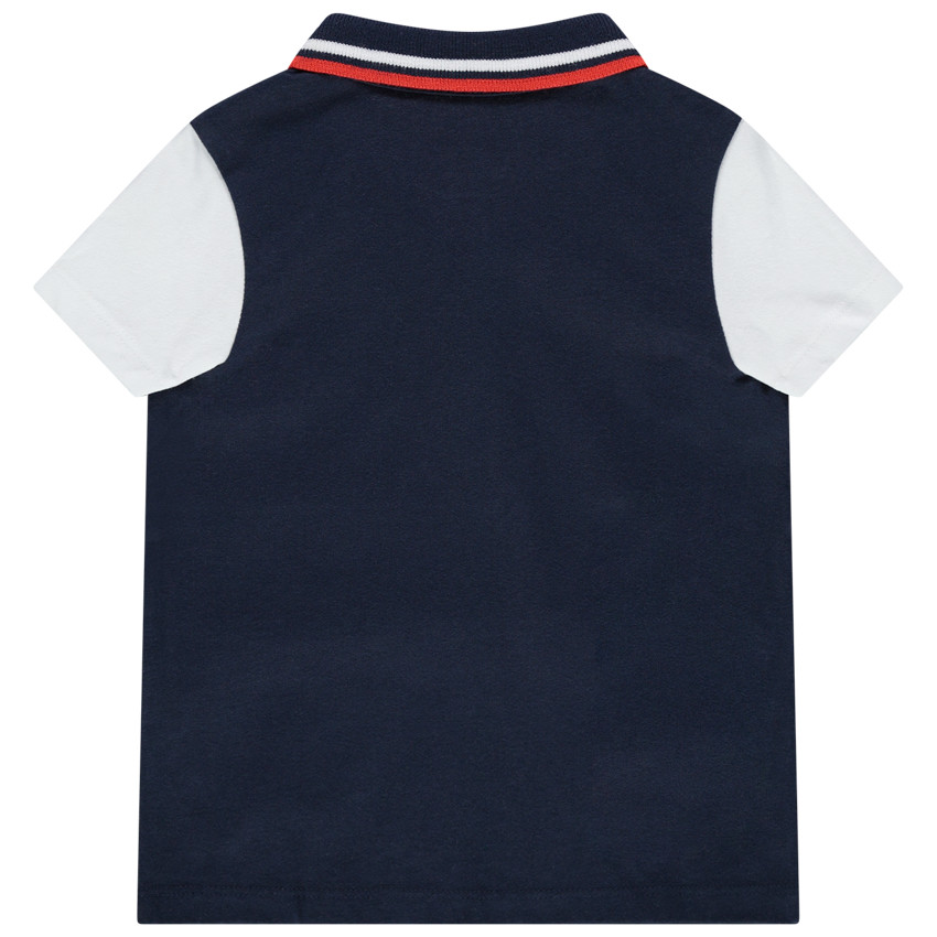 Polo de manga corta tricolor de algodón ecológico con inscripciones de relieve 