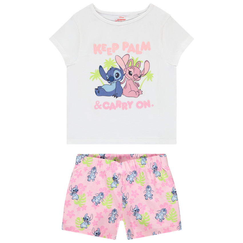 Conjunto de pijama corto de 2 piezas de Stitch y Angel Disney para niña. 