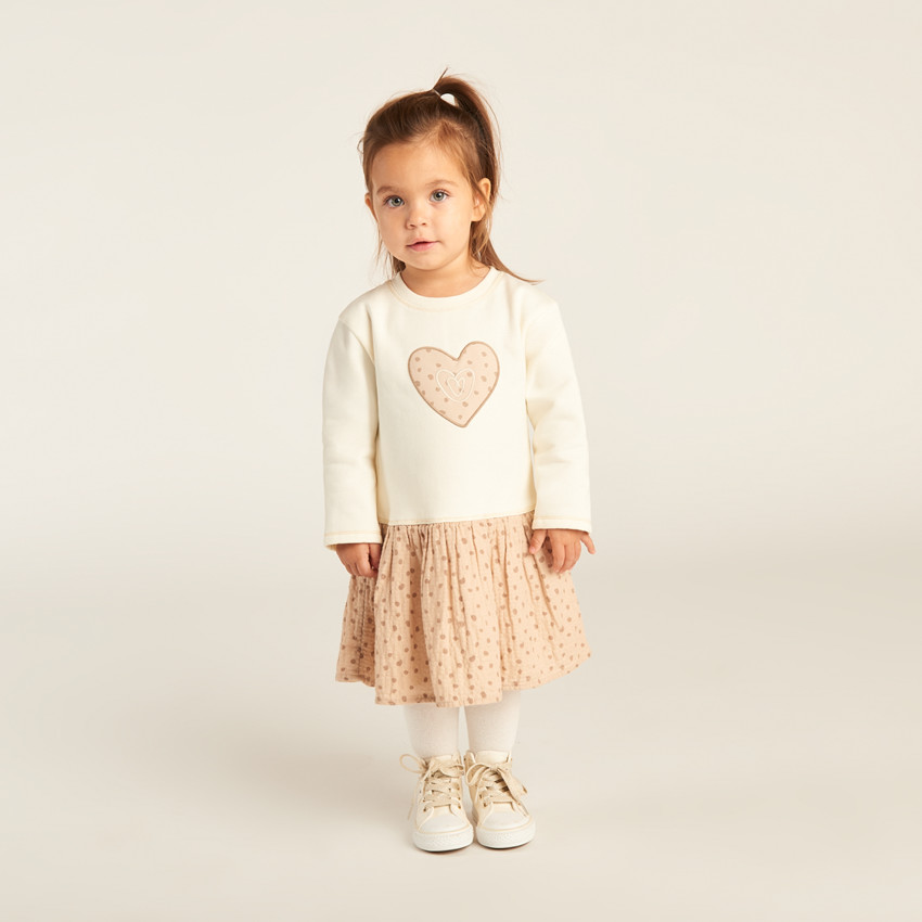 Vestido bicolor con efecto 2 en 1 con puntos para niña bebé 