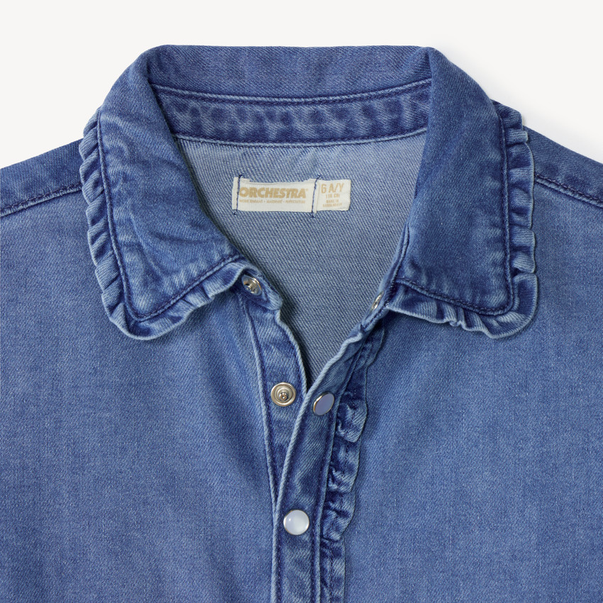 Camisa de niña de manga larga en denim 