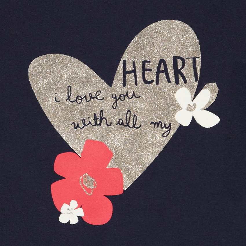 Camiseta de manga larga con print de purpurina y corazón para niña 