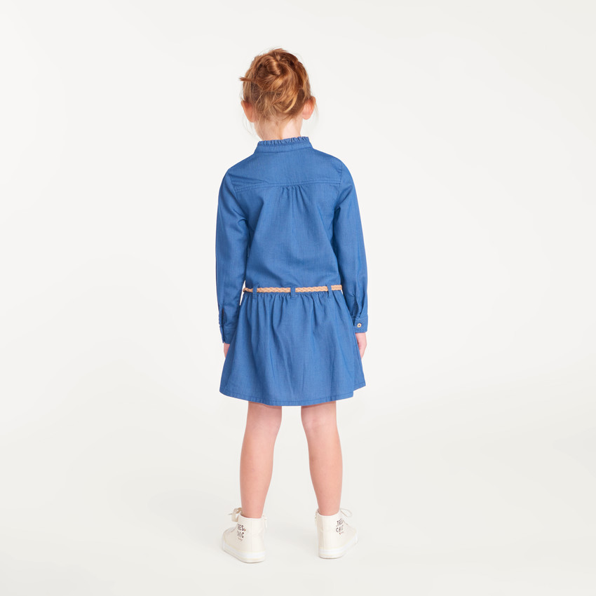 Vestido camisa niña con cinturón trenzado 