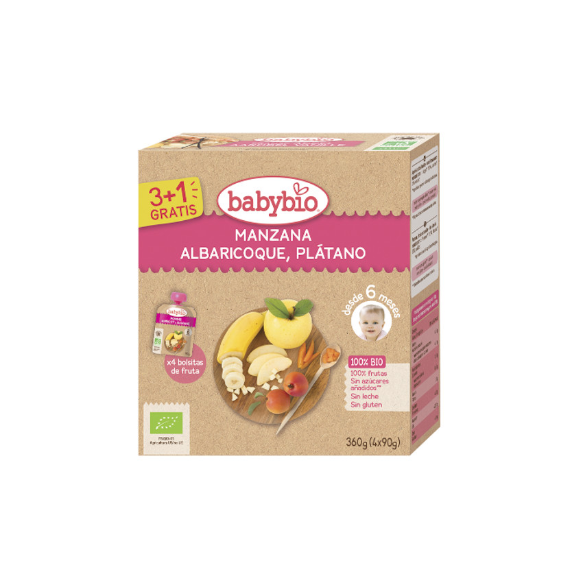 Babybio manzana albaricoque plátano bio 4x90 g 