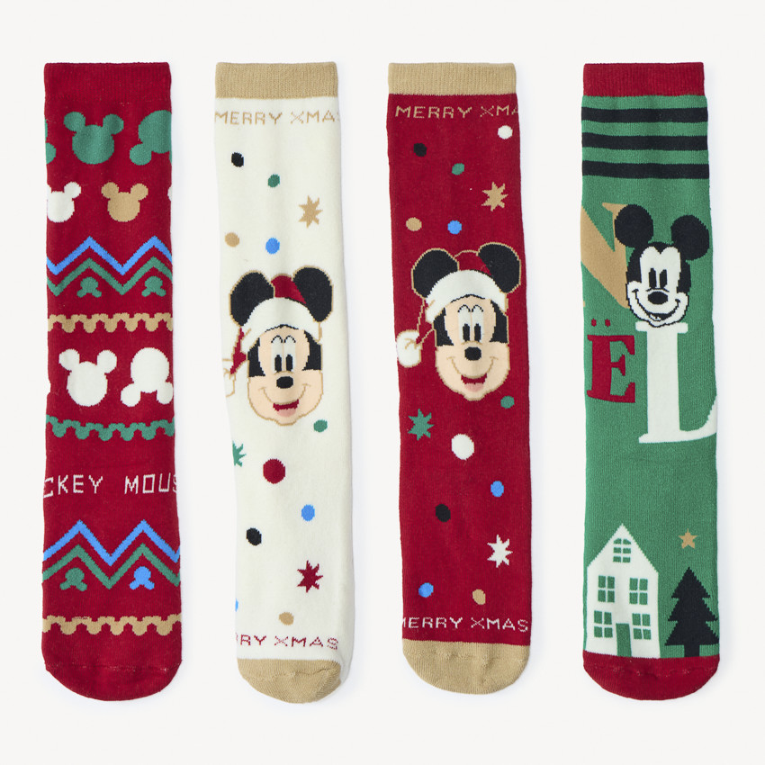 Lote de 4 calcetines altos de Navidad de Mickey Disney para niño. 