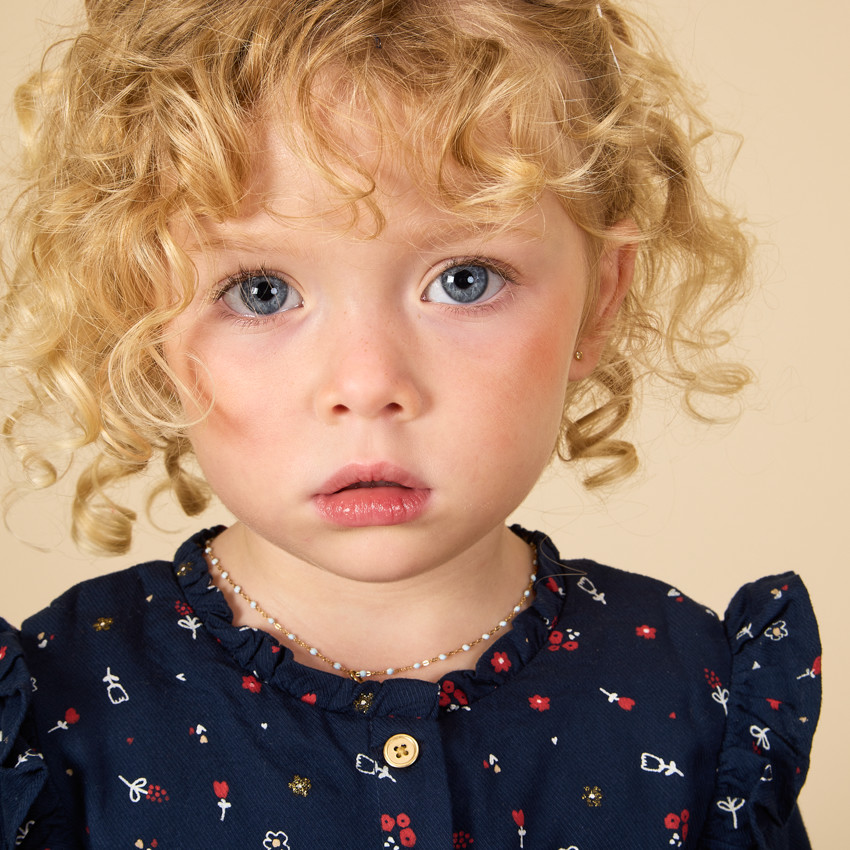Vestido de manga larga azul marino con estampado para bebé niña 