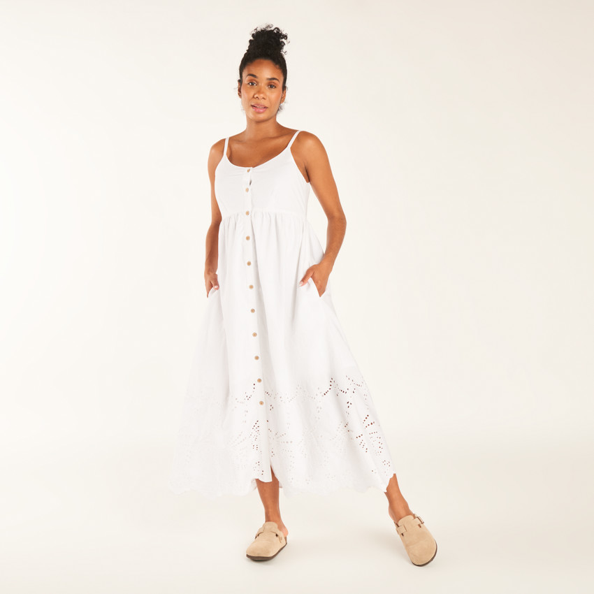 Robe larga de gasa y bordado inglés para mujer embarazada 