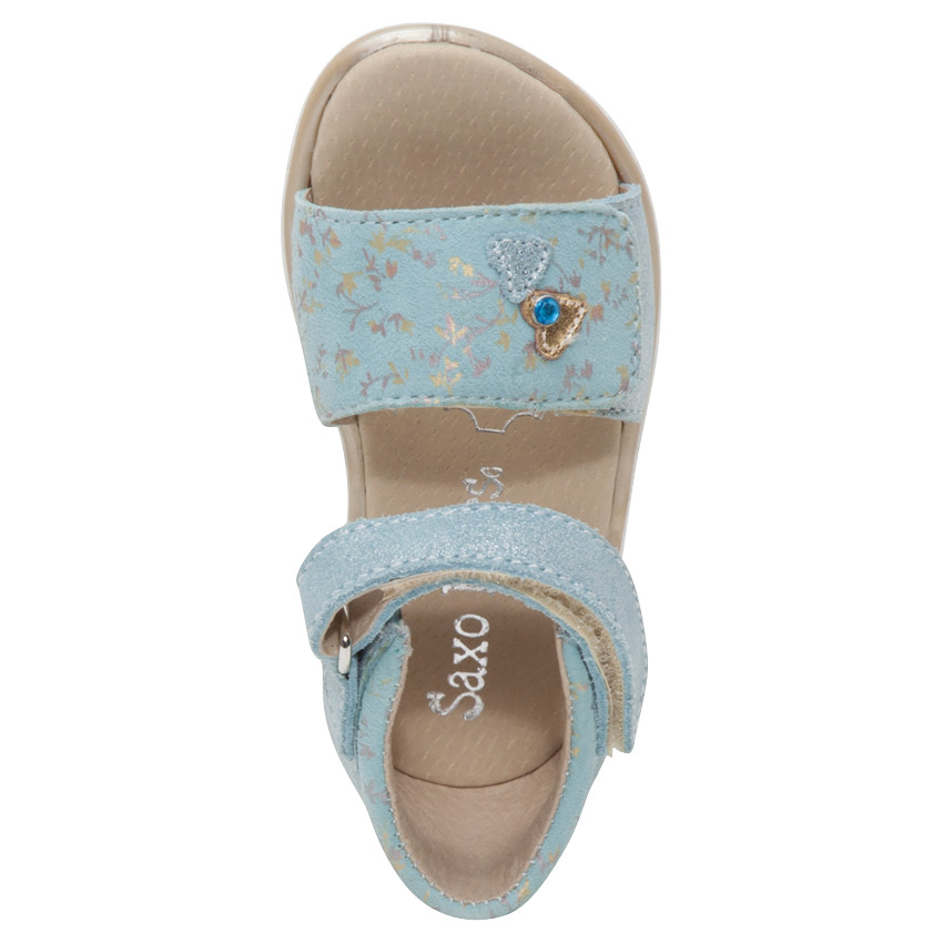 Sandalias azules con velcro y apliques de lentejuelas y corazones 