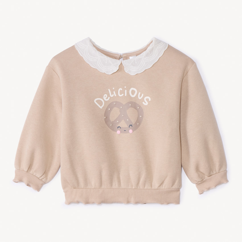 Sudadera de felpa oversize con cuello Peter Pan para niña. 