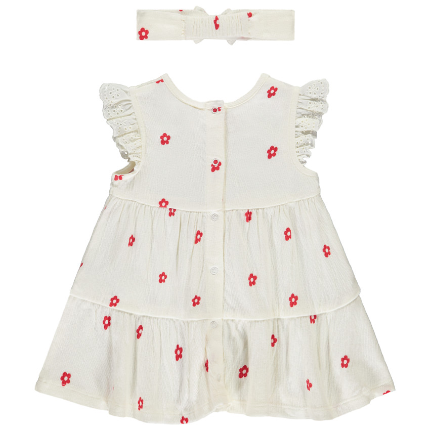 Vestido efecto arrugado + banda estampada de flores para bebé niña 