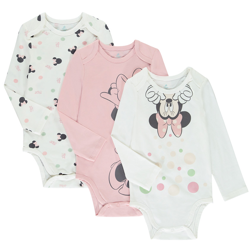 Pack de 3 bodies de manga larga Minnie Disney para bebé niña con diferentes aperturas según la edad.  Additional Pack de 3 bodies de manga larga Minnie Disney para bebé niña con diferentes aperturas según la edad.