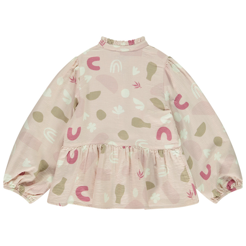 Camisa de manga larga de gasa de algodón con estampado artístico para niña 