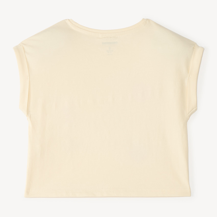 Camiseta de niña de manga corta con estampado floral y de fantasía. 