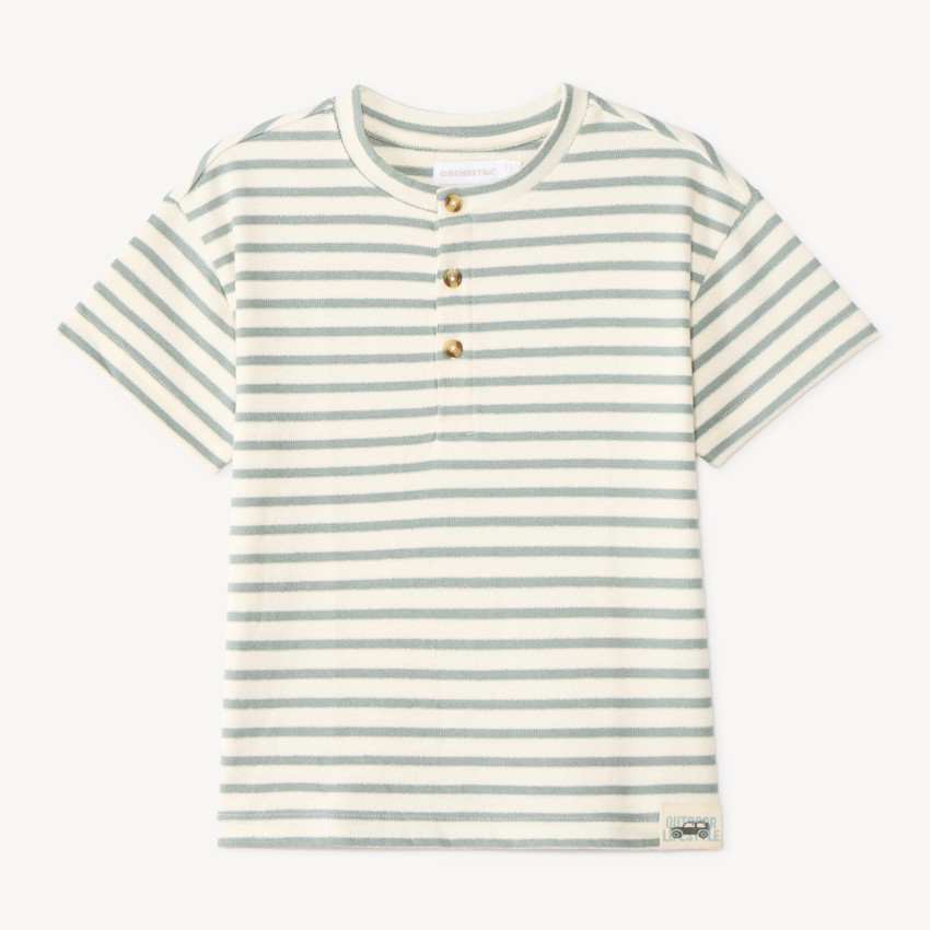 Camiseta de manga corta con cuello tipo tunecino a rayas para niño 