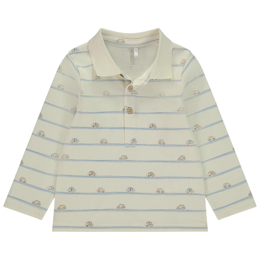 Polo de manga larga estampado de coches y rayas para bebé niño 