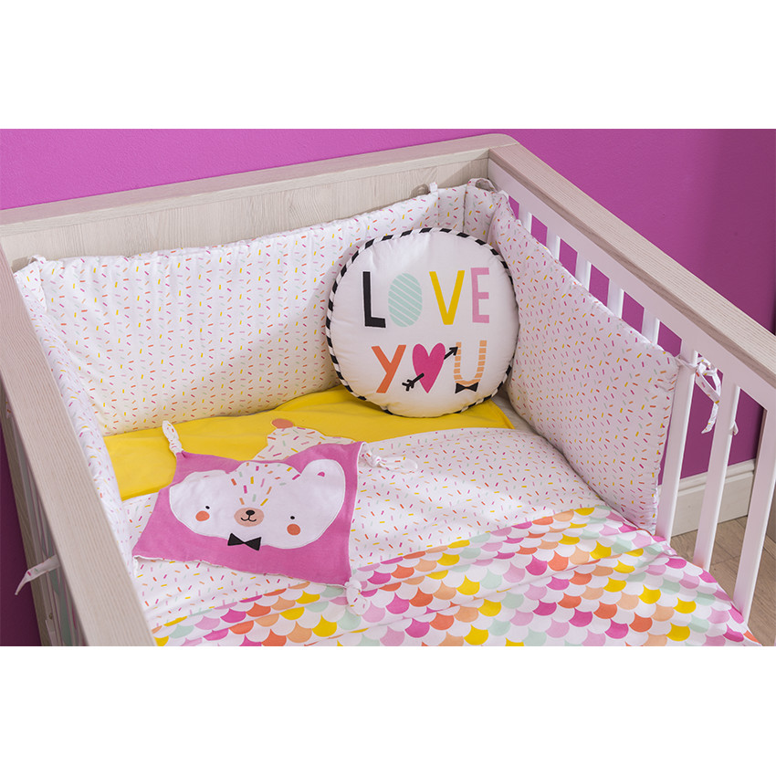 Protector de cuna de popelina con lazos y parche de cupcake 