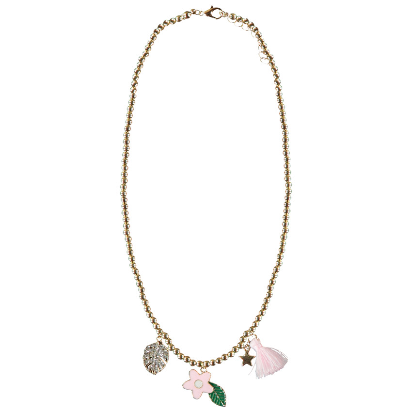 Collar de perlas con colgantes y pompón para niña 