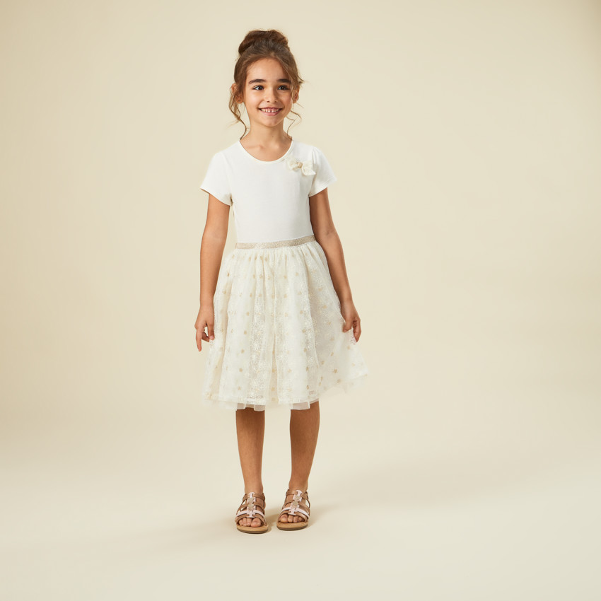 Vestido de ceremonia de manga corta efecto 2 en 1 de tul bordado para niña  Additional Vestido de ceremonia de manga corta efecto 2 en 1 de tul bordado para niña