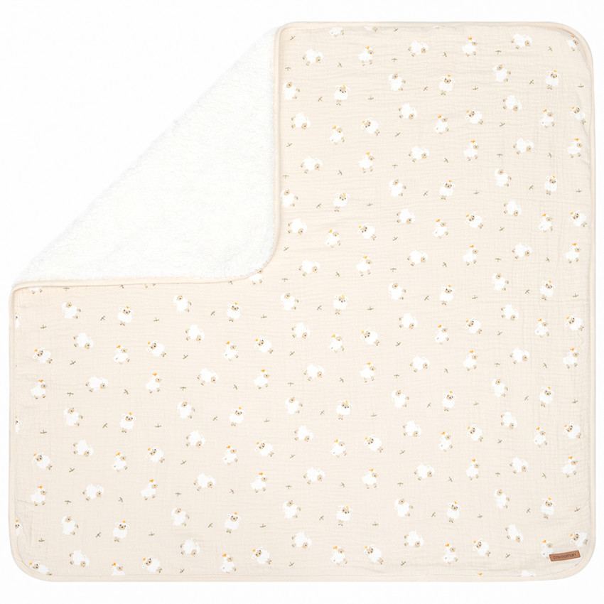 Manta bicolor 80 x 80 cm estampado ovejas La Vie à la Ferme beige 