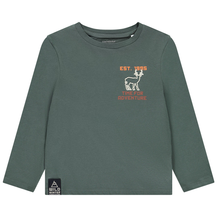 Camiseta de manga larga con bordado de ciervo para niño 