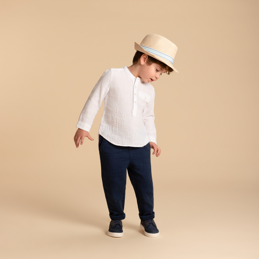 Camisa de manga larga de gasa de algodón para bebé niño. 