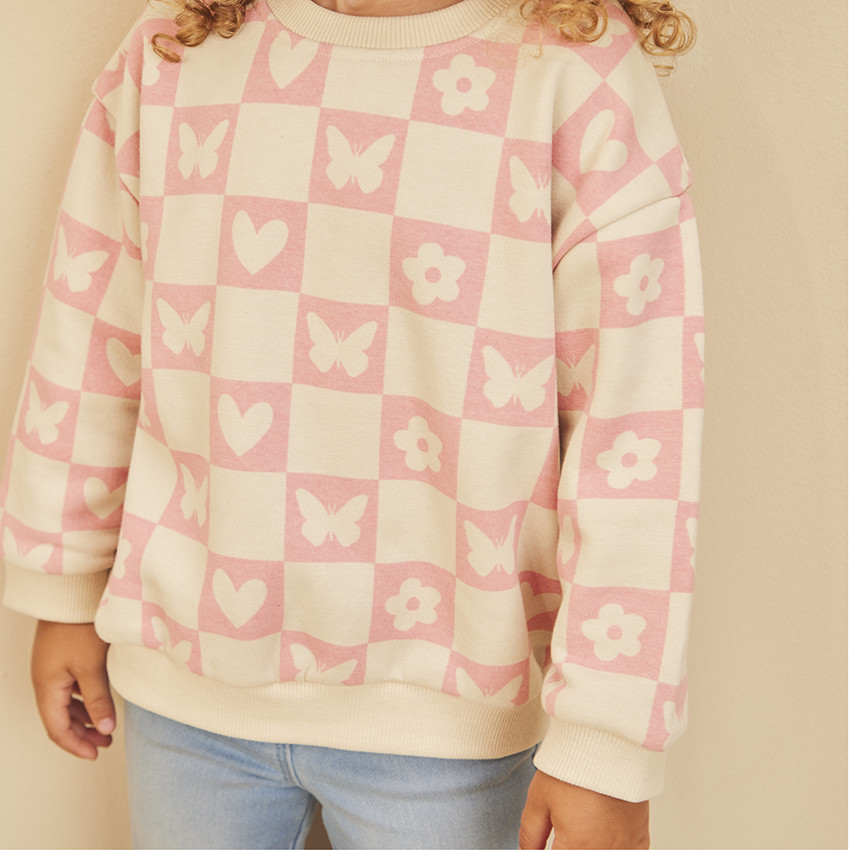 Sudadera oversize de felpa con estampado de cuadros para bebé niña 