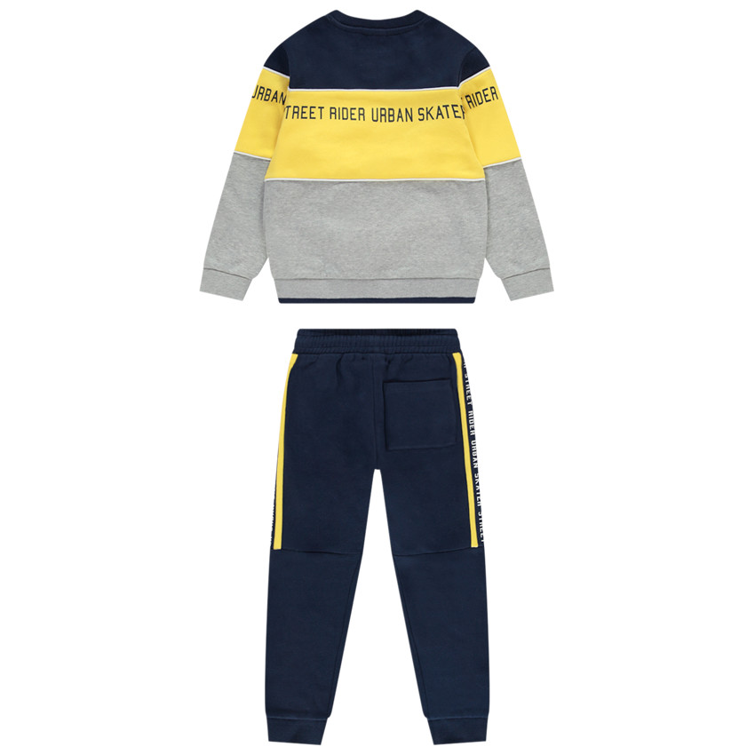 Conjunto de sudadera color block + pantalón de chándal con bandas para niño 