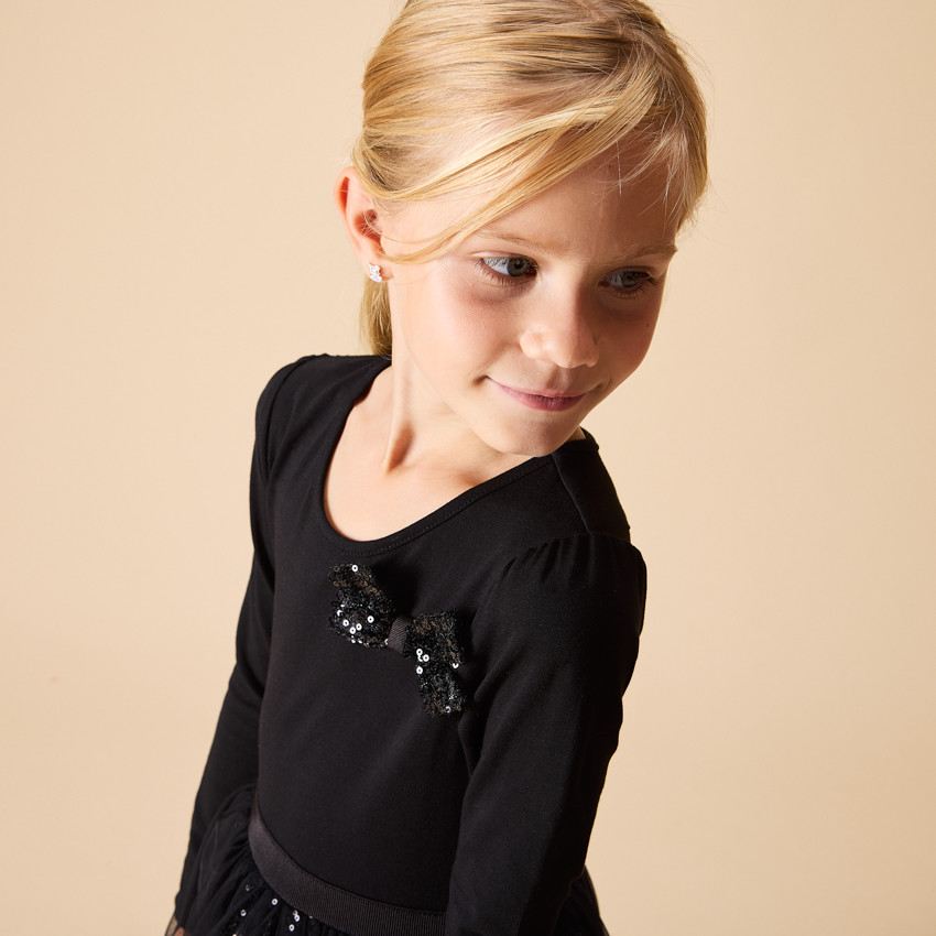 Vestido de fiesta de manga larga efecto 2 en 1 con lentejuelas para niña 