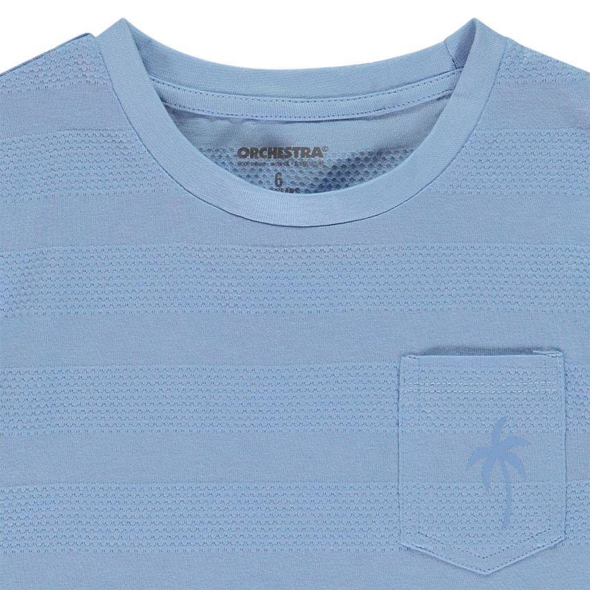 Camiseta de manga corta unicolor con efecto de bandas texturizadas para niño 