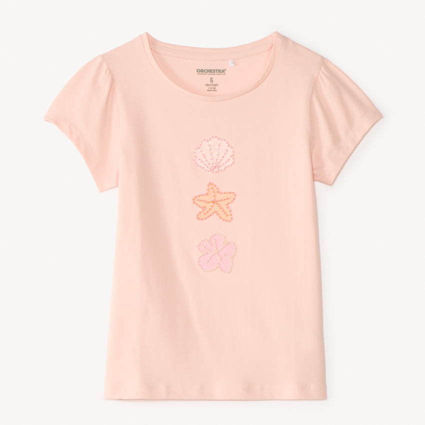 Camiseta de manga corta con diseño de fantasía de perlas para niña 