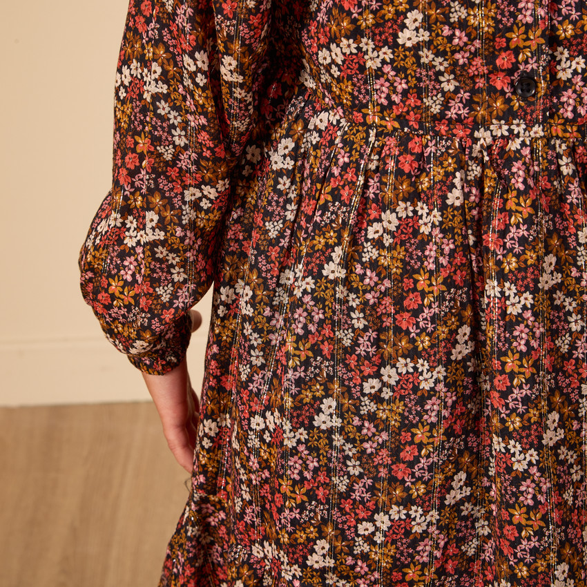 Vestido de manga larga con volantes en los hombros para niña 