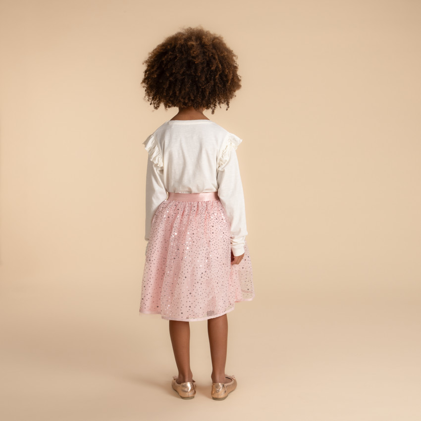 Falda corta unicolor rosa de tul con brillantes lentejuelas para niña 