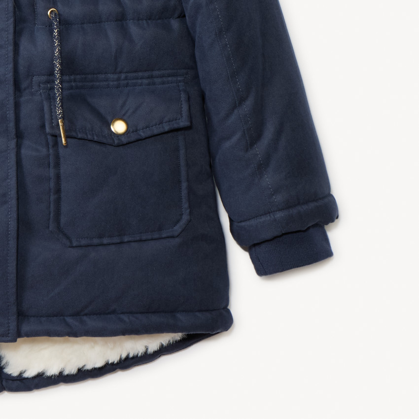 Parka impermeable con capucha y efecto pelo sintético para niña 